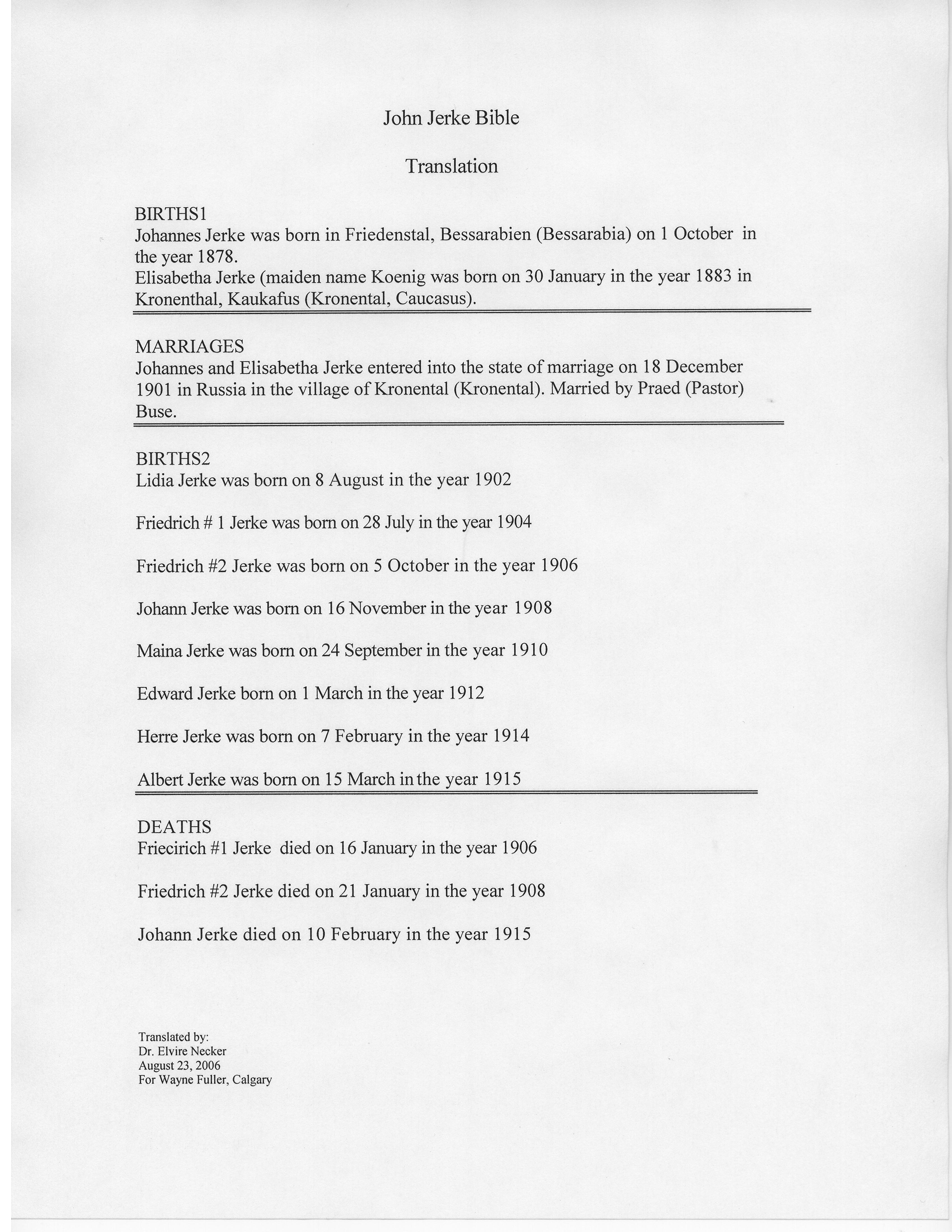 Jerke, John and Elizabeth (Koenig) Family Bible 2